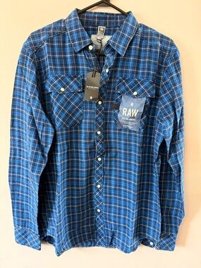 G-Star Raw Men’s Blue Plaid Button-Down Shirt(brand new)